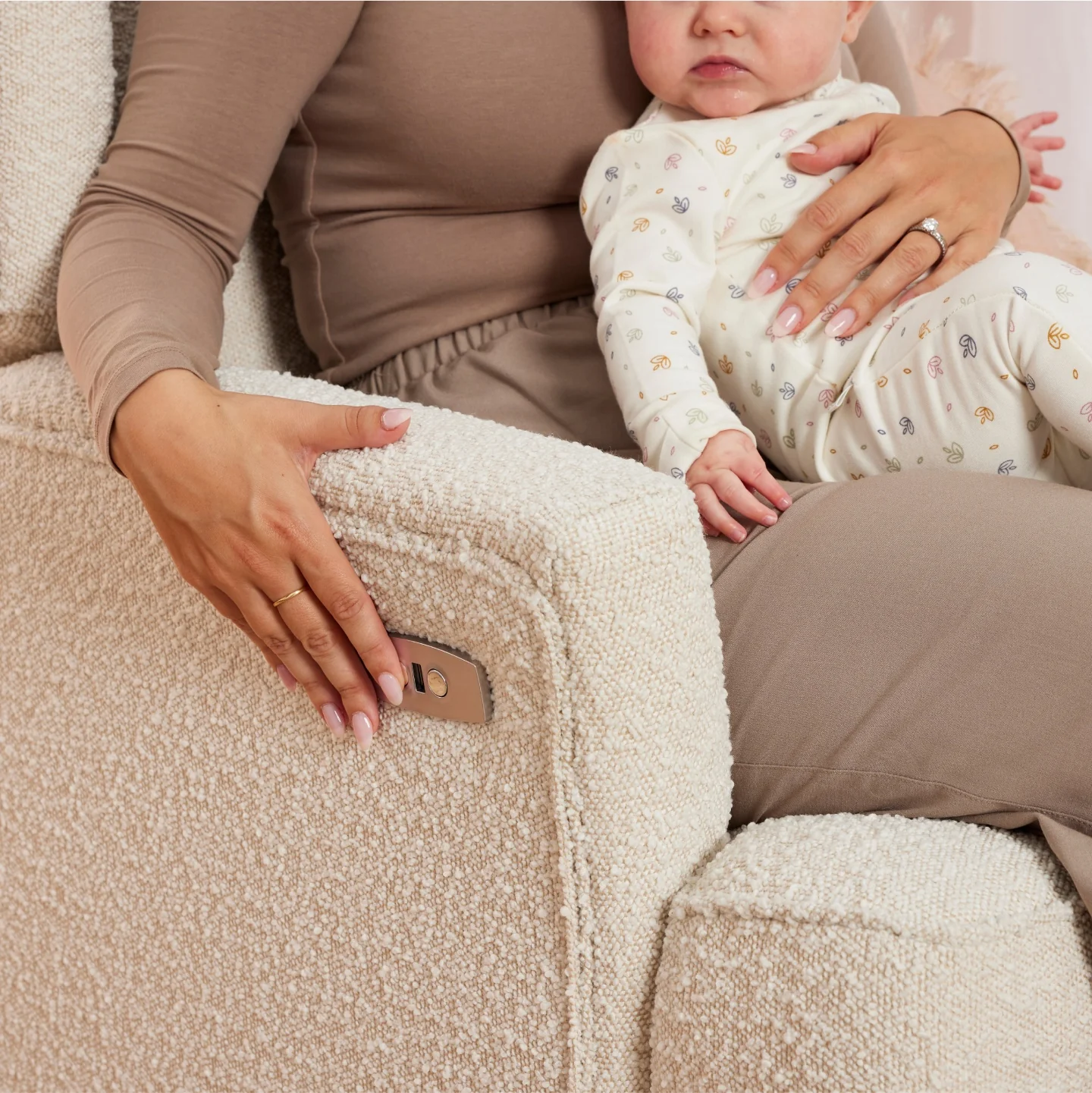 Chelsea Electric Recliner Glider Chair with USB in Vanilla Bouclé - Image 3