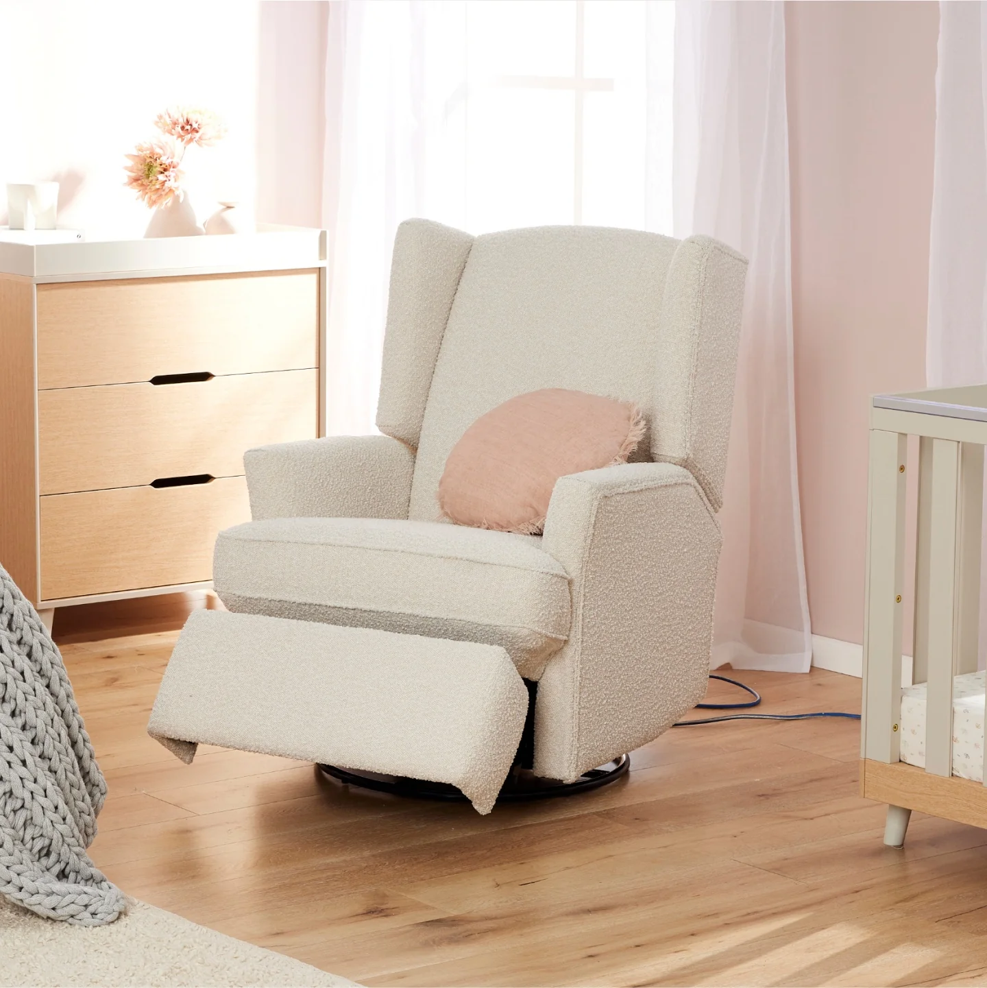 Chelsea Electric Recliner Glider Chair with USB in Vanilla Bouclé - Image 5