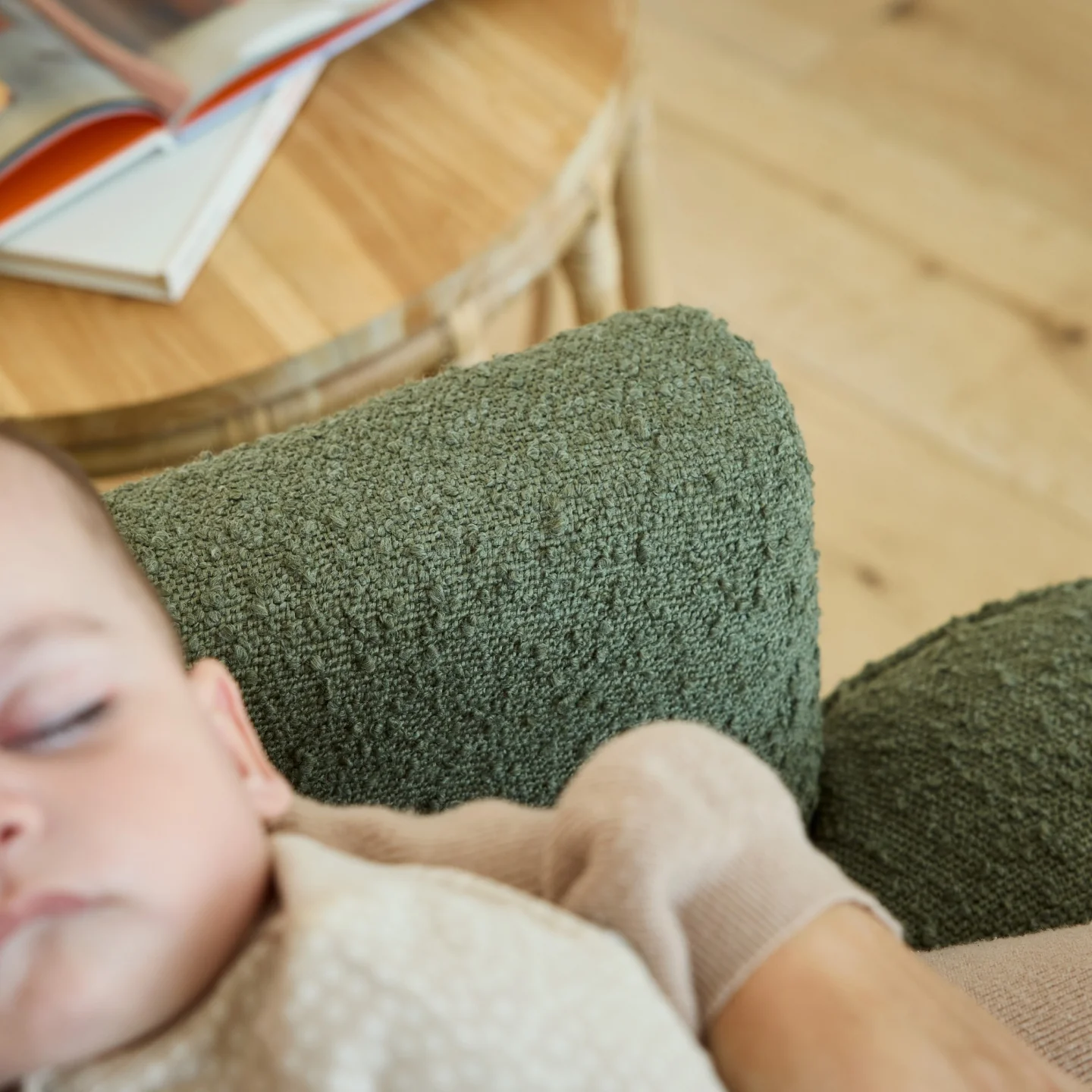 Chelsea Recliner Glider Chair in Olive Bouclé - Image 13
