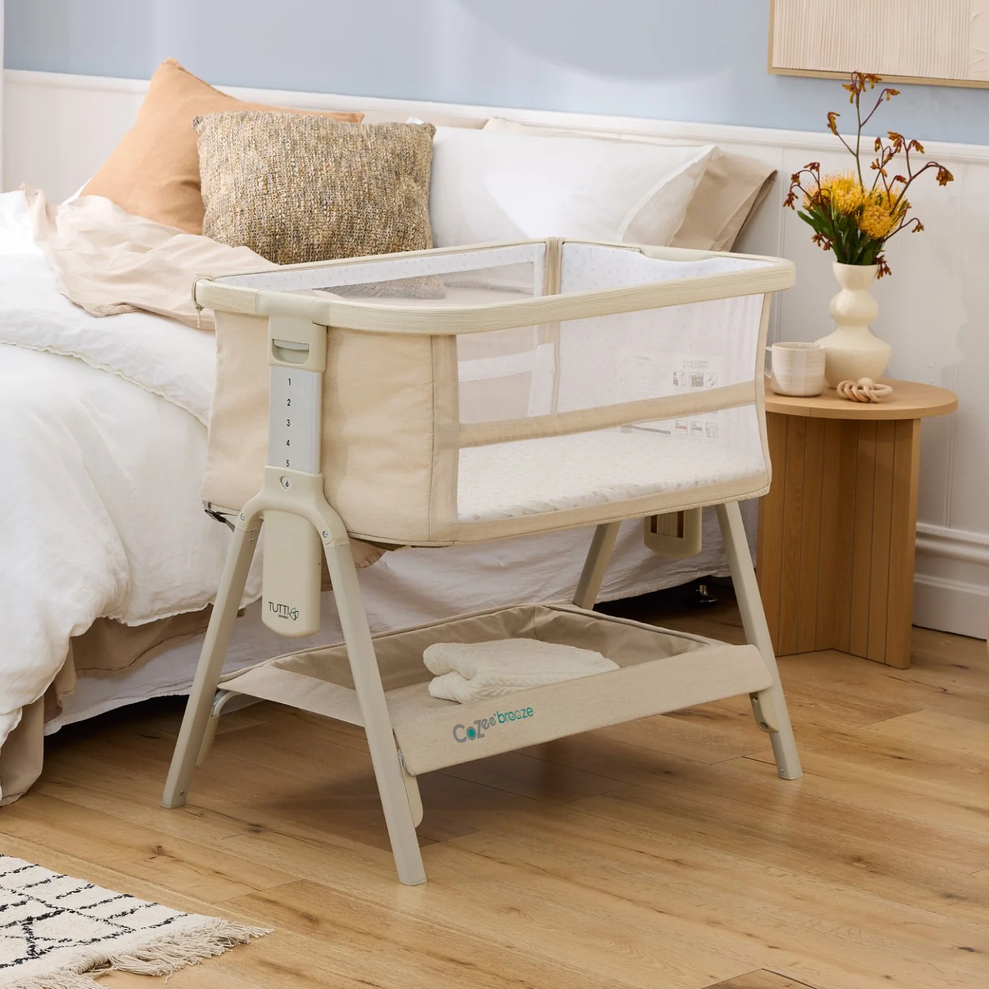 CoZee Breeze Lite Co-sleeping Bassinet in Whitewash Ash and Mushroom - Image 5
