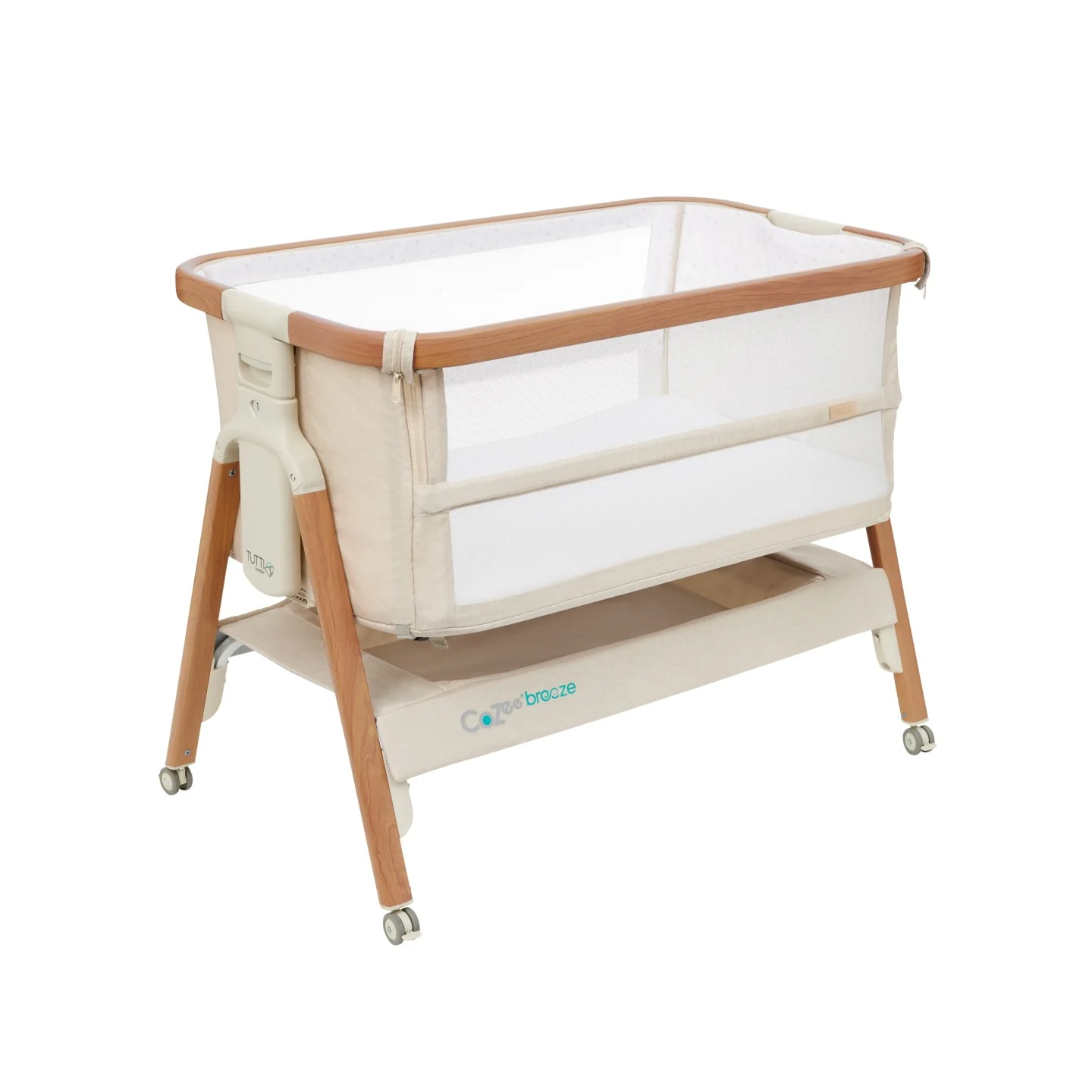 CoZee Breeze Plus Co-Sleeping Bassinet with Rocking Legs in Scandi Walnut and Ecru - Image 10