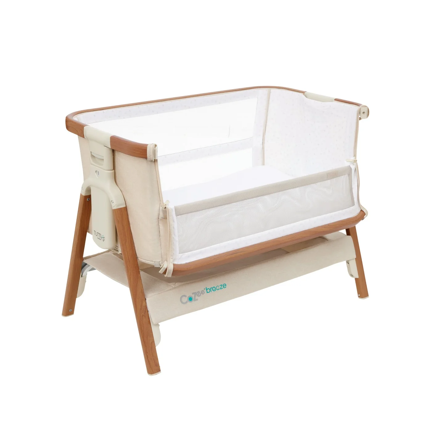 CoZee Breeze Plus Co-Sleeping Bassinet with Rocking Legs in Scandi Walnut and Ecru - Image 11