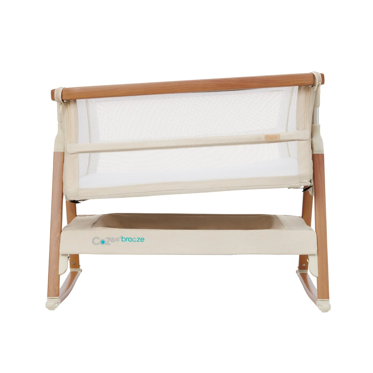 CoZee Breeze Plus Co-Sleeping Bassinet with Rocking Legs in Scandi Walnut and Ecru - Image 13