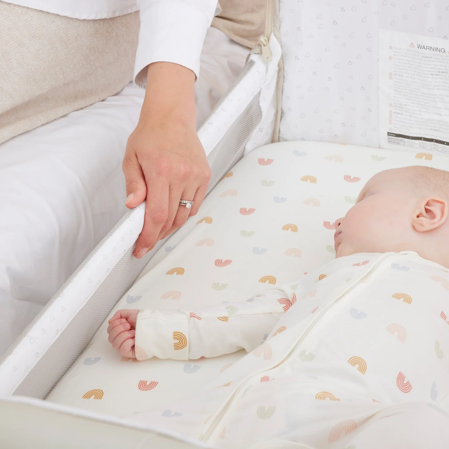 CoZee Breeze Plus Co-Sleeping Bassinet with Rocking Legs in Scandi Walnut and Ecru - Image 5