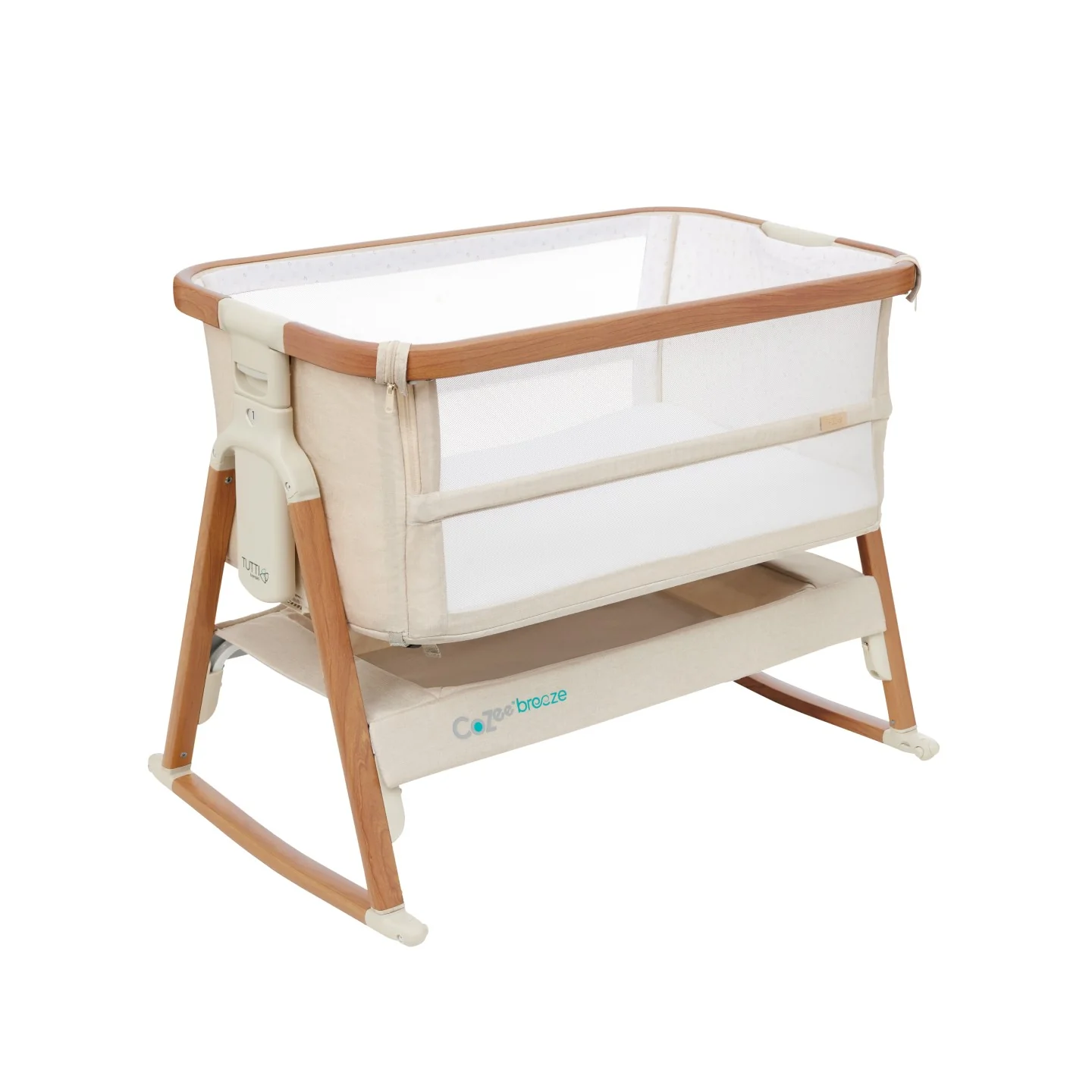 CoZee Breeze Plus Co-Sleeping Bassinet with Rocking Legs in Scandi Walnut and Ecru - Image 8