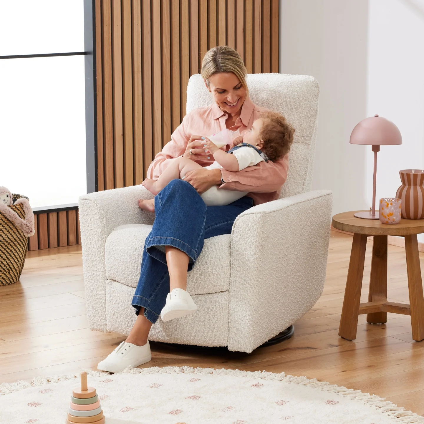 Felix Recliner Glider Nursery Chair in Vanilla Bouclé - Image 3