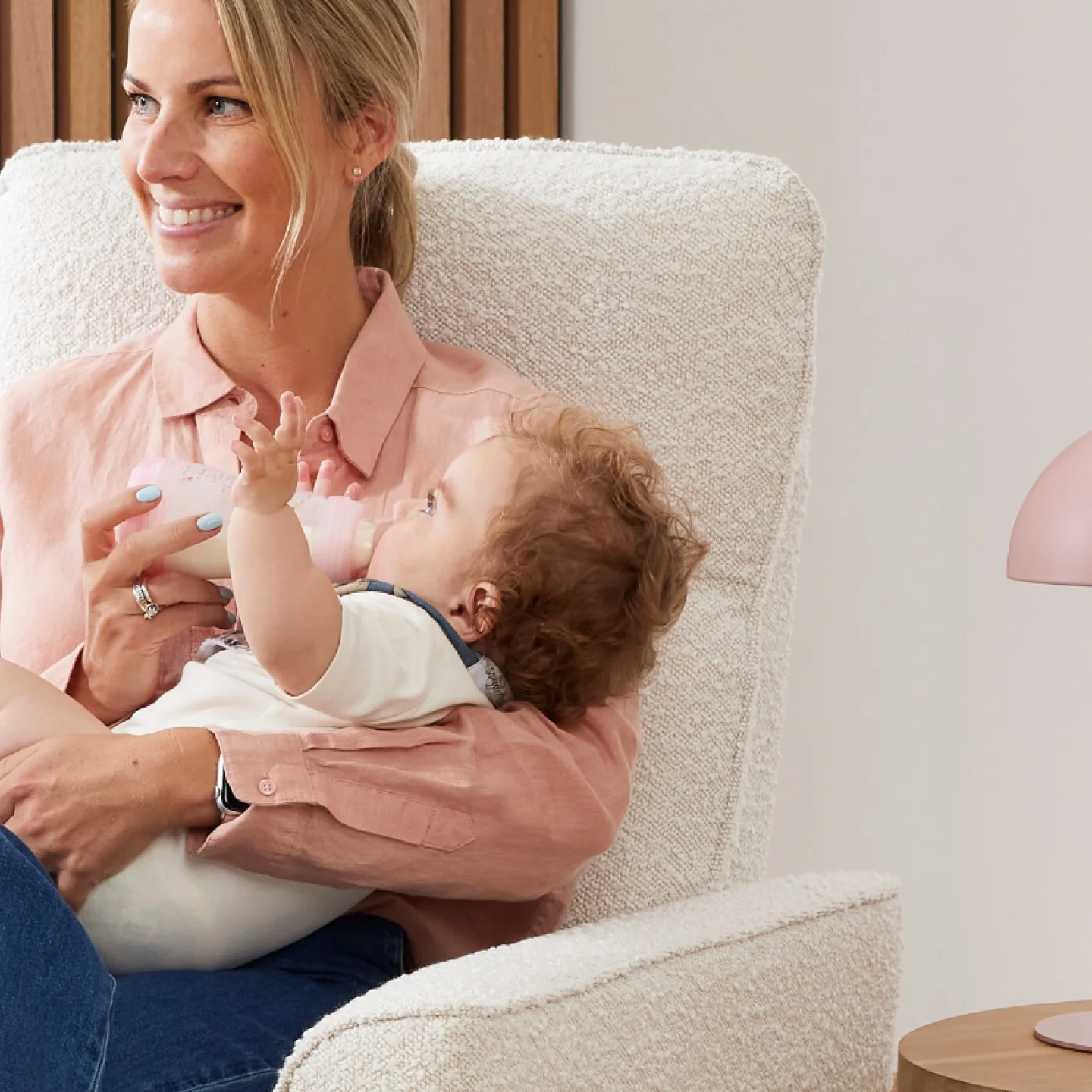 Felix Recliner Glider Nursery Chair in Vanilla Bouclé - Image 5