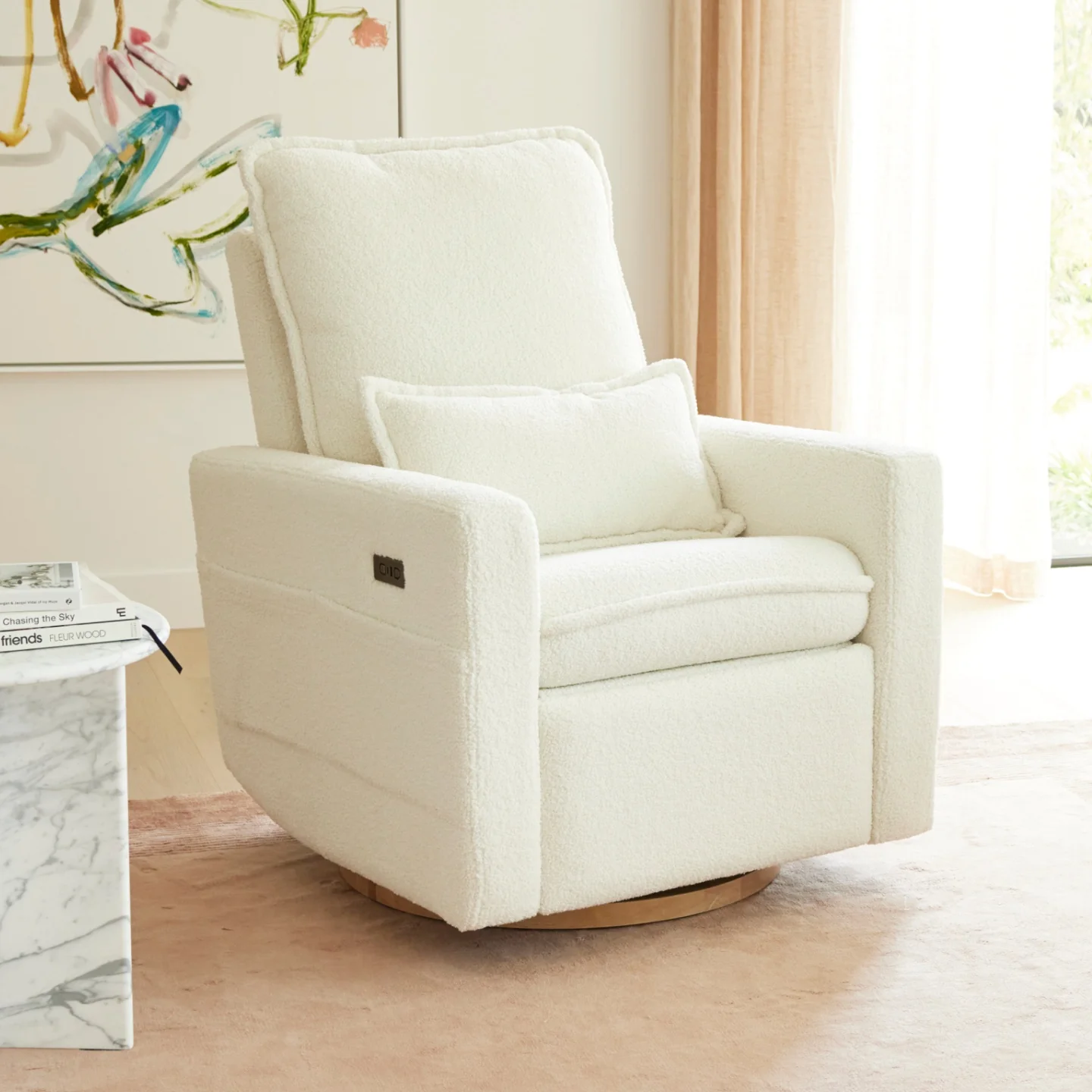 Frankie Electric Recliner Glider Nursery Chair in Coconut Teddy - Image 3