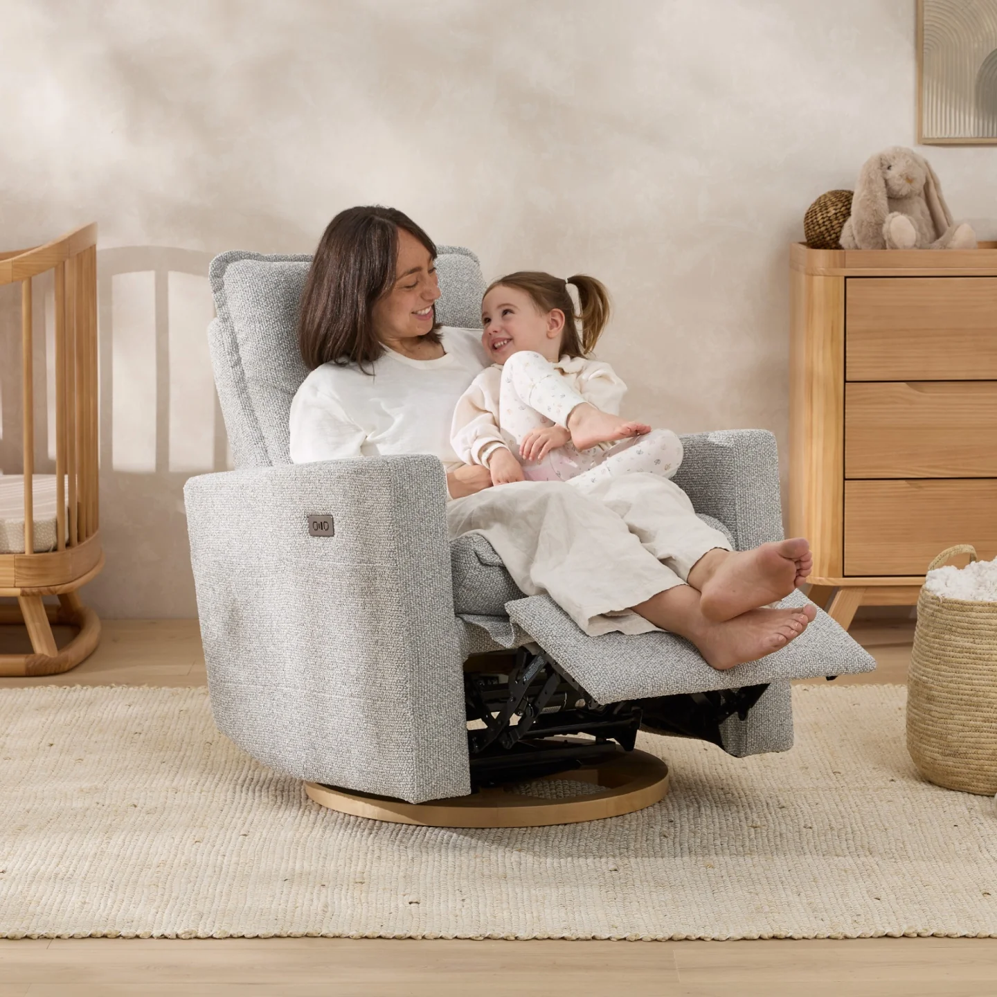 Frankie Electric Recliner Glider Nursery Chair in Grey Speckle Soft Tweed - Image 4