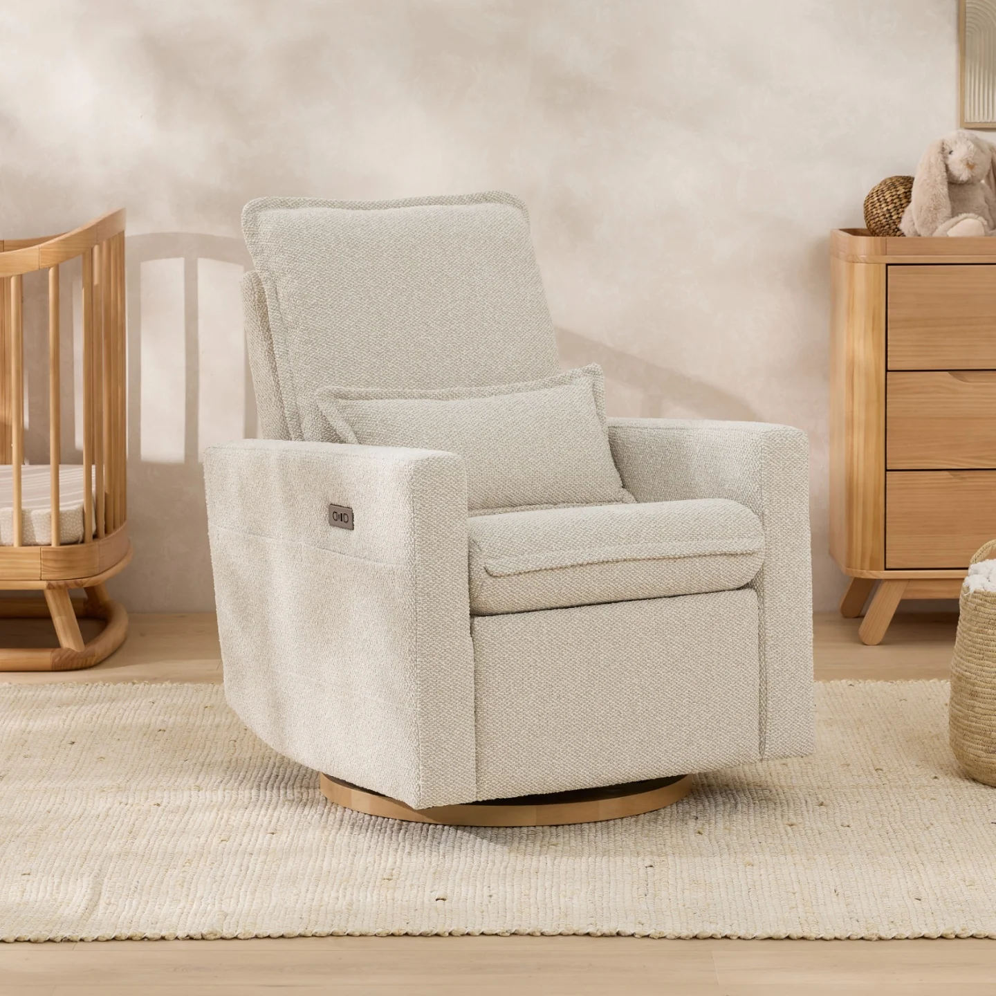 Frankie Electric Recliner Glider Nursery Chair in Light Beige Soft Tweed - Image 4