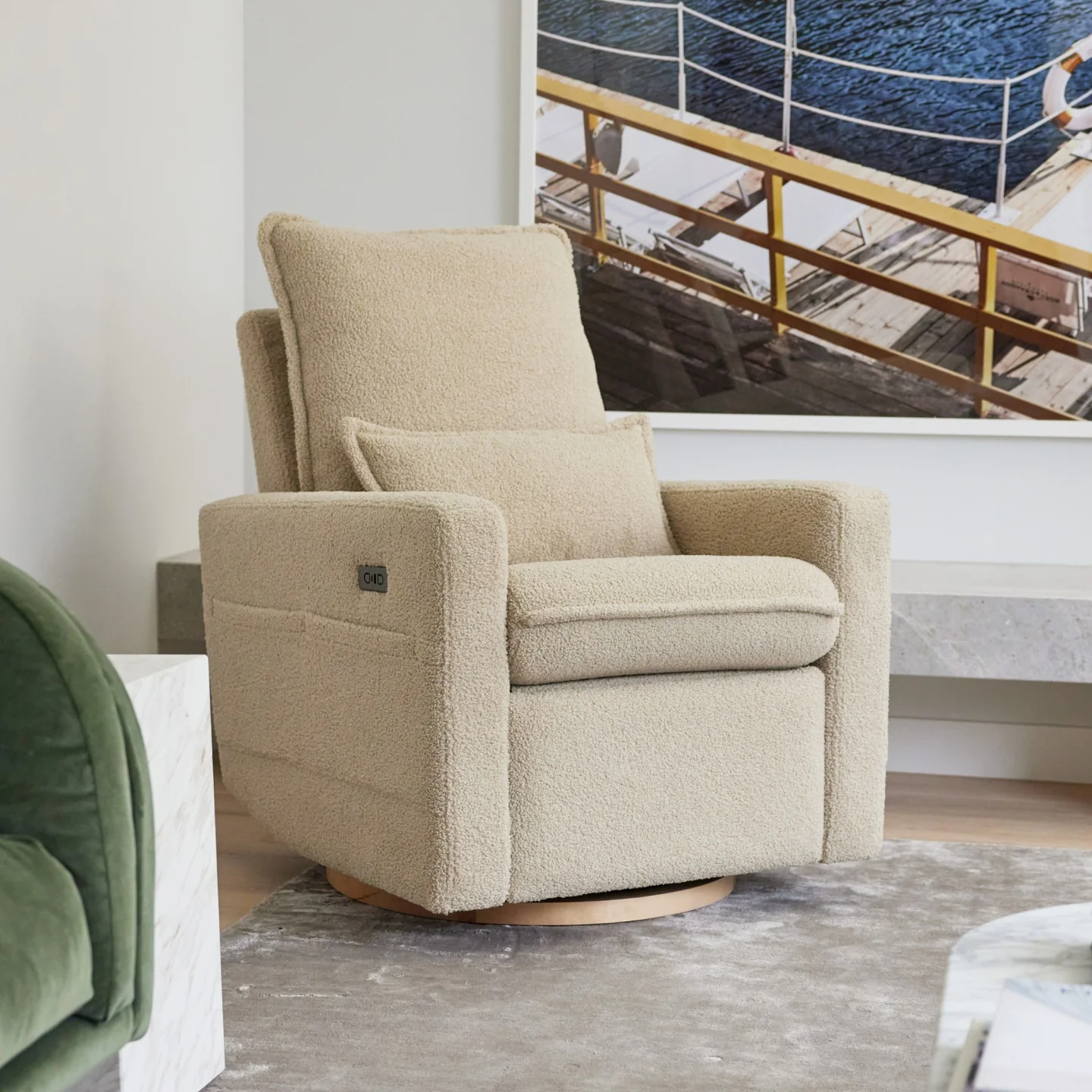 Frankie Electric Recliner Glider Nursery Chair in Taupe Teddy - Image 3