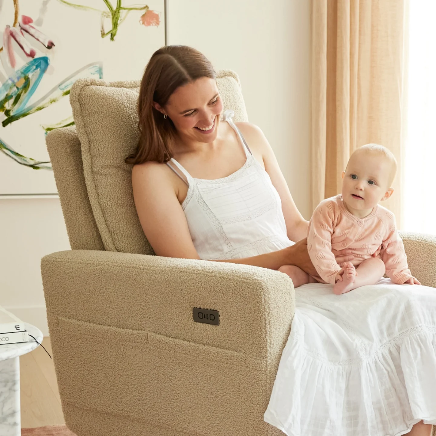 Frankie Electric Recliner Glider Nursery Chair in Taupe Teddy - Image 5