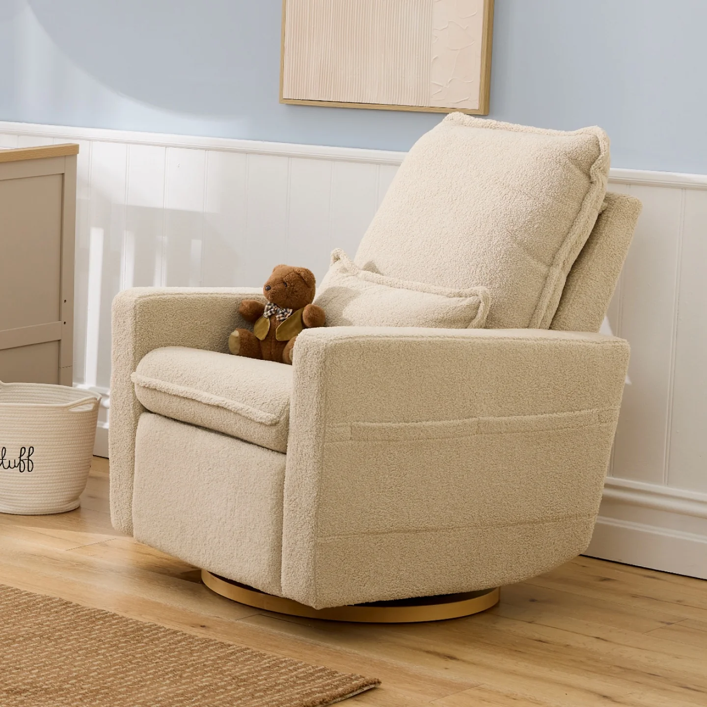 Frankie Electric Recliner Glider Nursery Chair in Taupe Teddy - Image 7