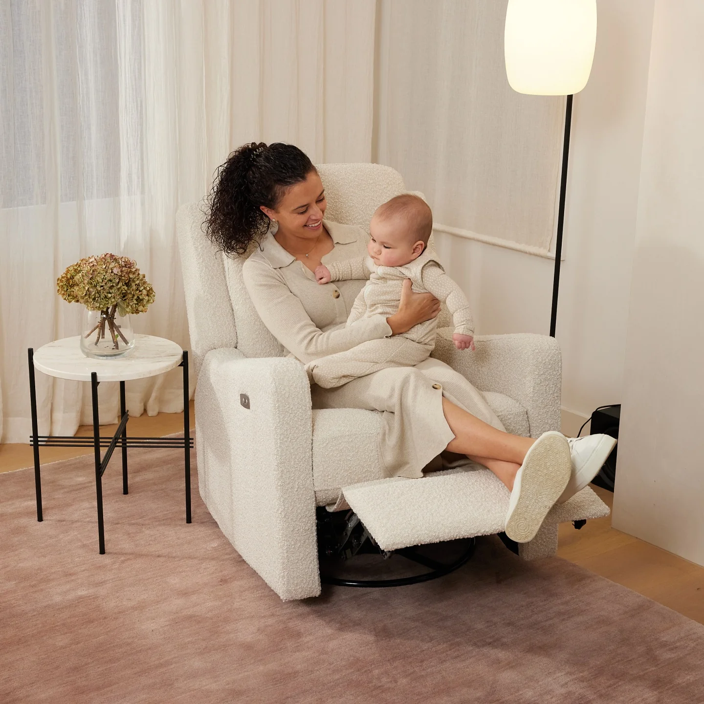 Henry Electric Recliner Glider Chair with USB in Vanilla Bouclé - Image 4