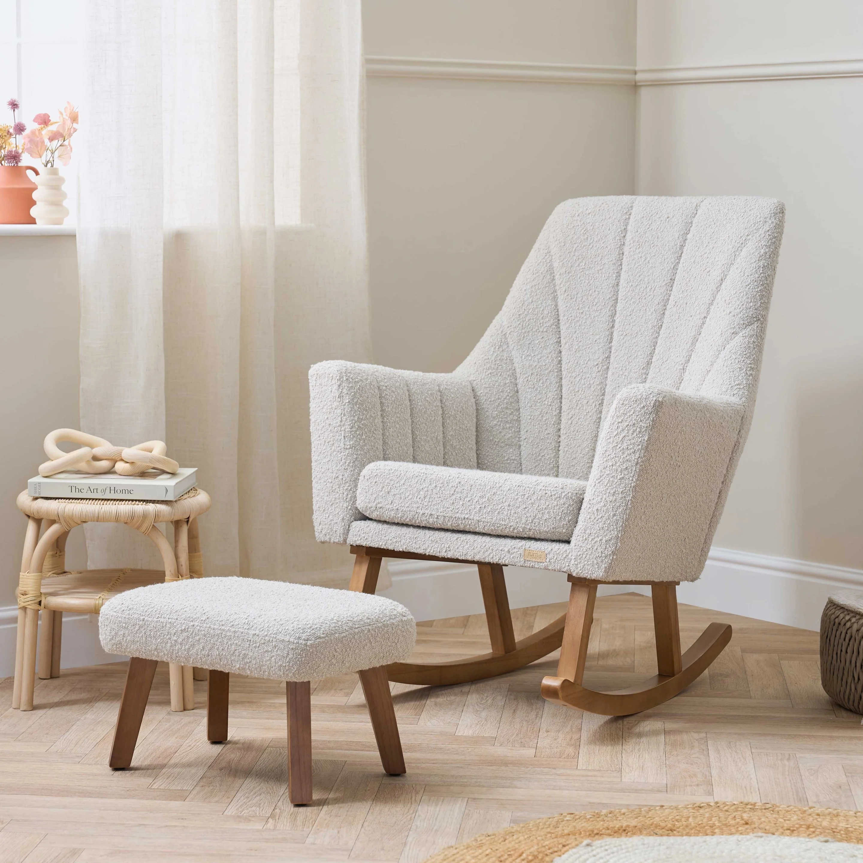 Jonah Rocking Chair & Foot Stool in Mushroom Boucle - Image 3