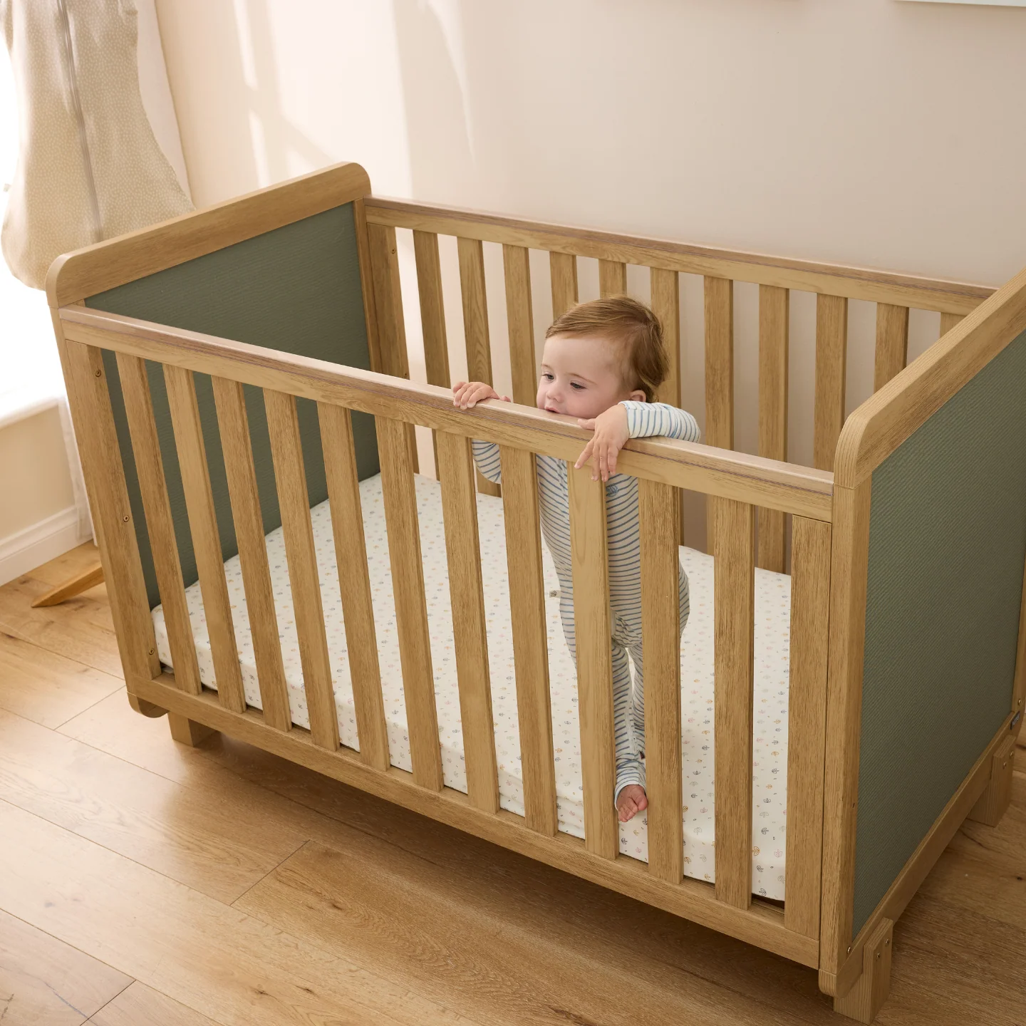 Kuba Cot in Sage Weave & Golden Oak - Image 4
