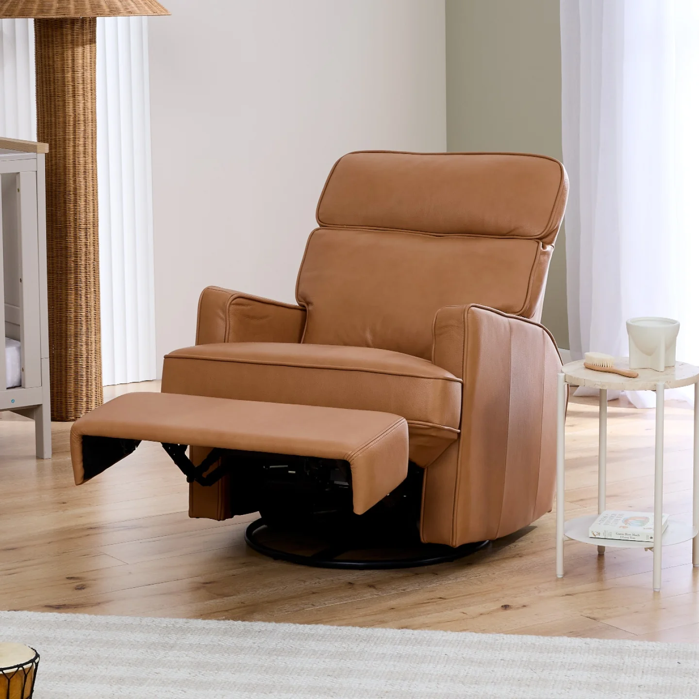 Leo Electric Recliner Glider Chair with USB in Tan Leather - Image 6