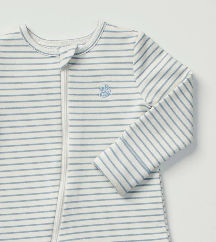 Light Zippee Baby Romper in Dusk Blue Stripe - Image 3