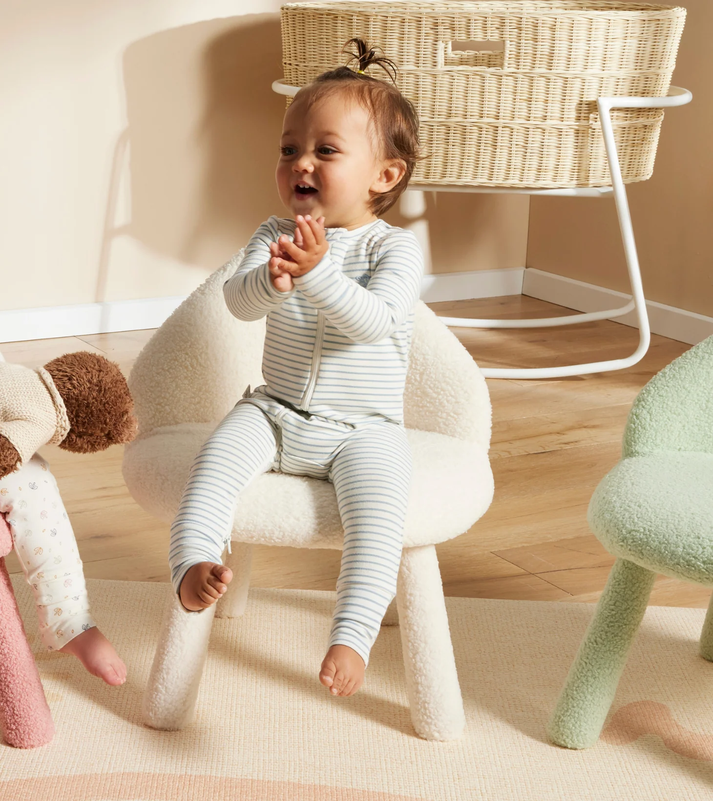 Light Zippee Baby Romper in Dusk Blue Stripe - Image 4