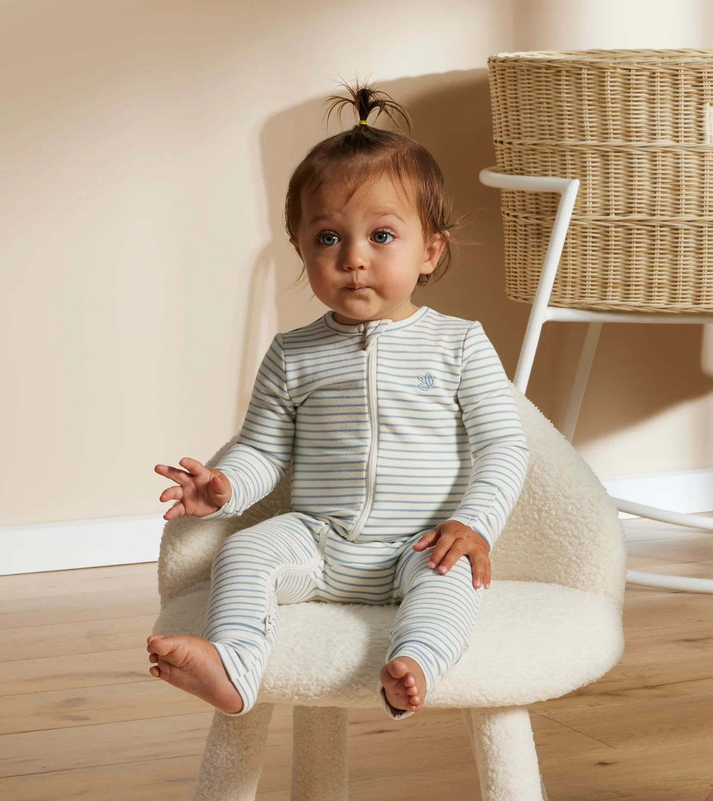 Light Zippee Baby Romper in Dusk Blue Stripe - Image 8