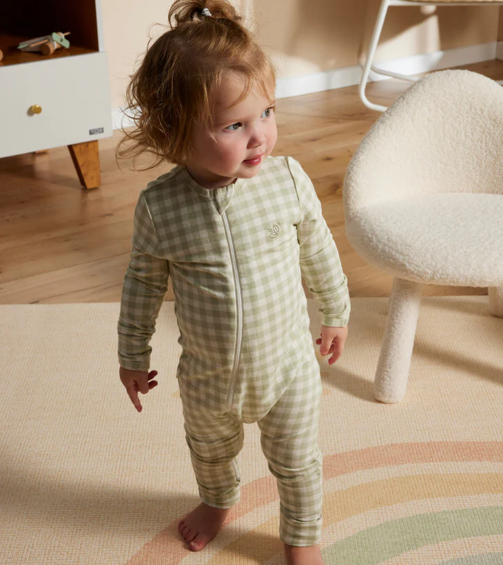 Light Zippee Baby Romper in Gumleaf Gingham