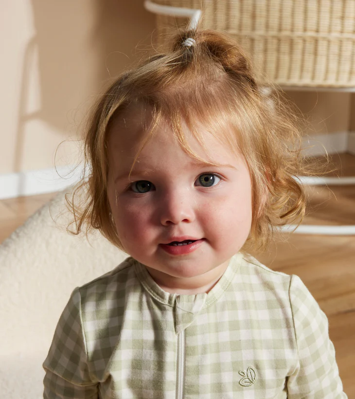 Light Zippee Baby Romper in Gumleaf Gingham - Image 4