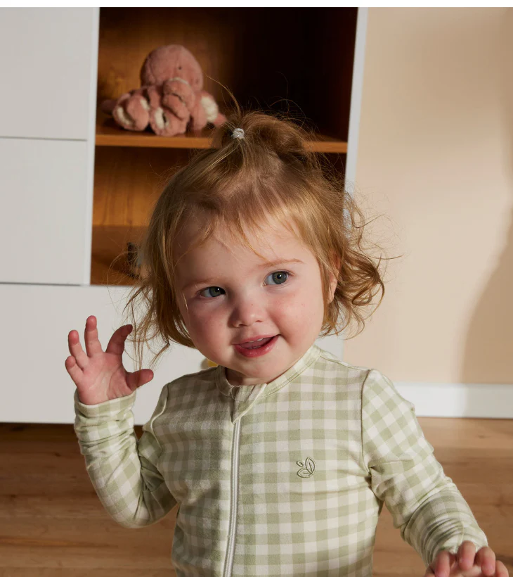 Light Zippee Baby Romper in Gumleaf Gingham - Image 5