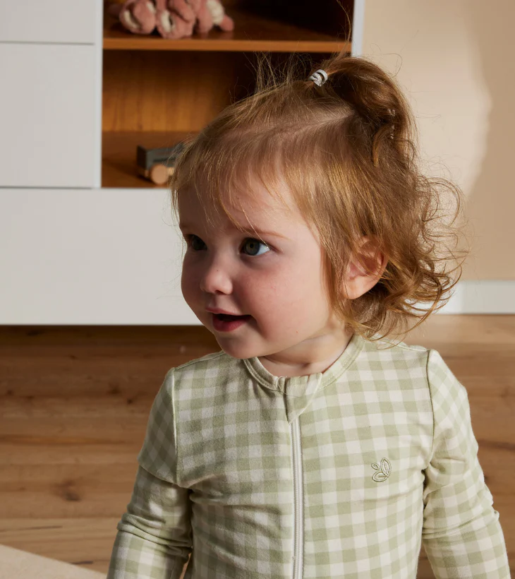Light Zippee Baby Romper in Gumleaf Gingham - Image 7
