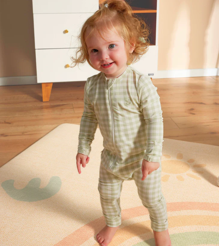 Light Zippee Baby Romper in Gumleaf Gingham - Image 8