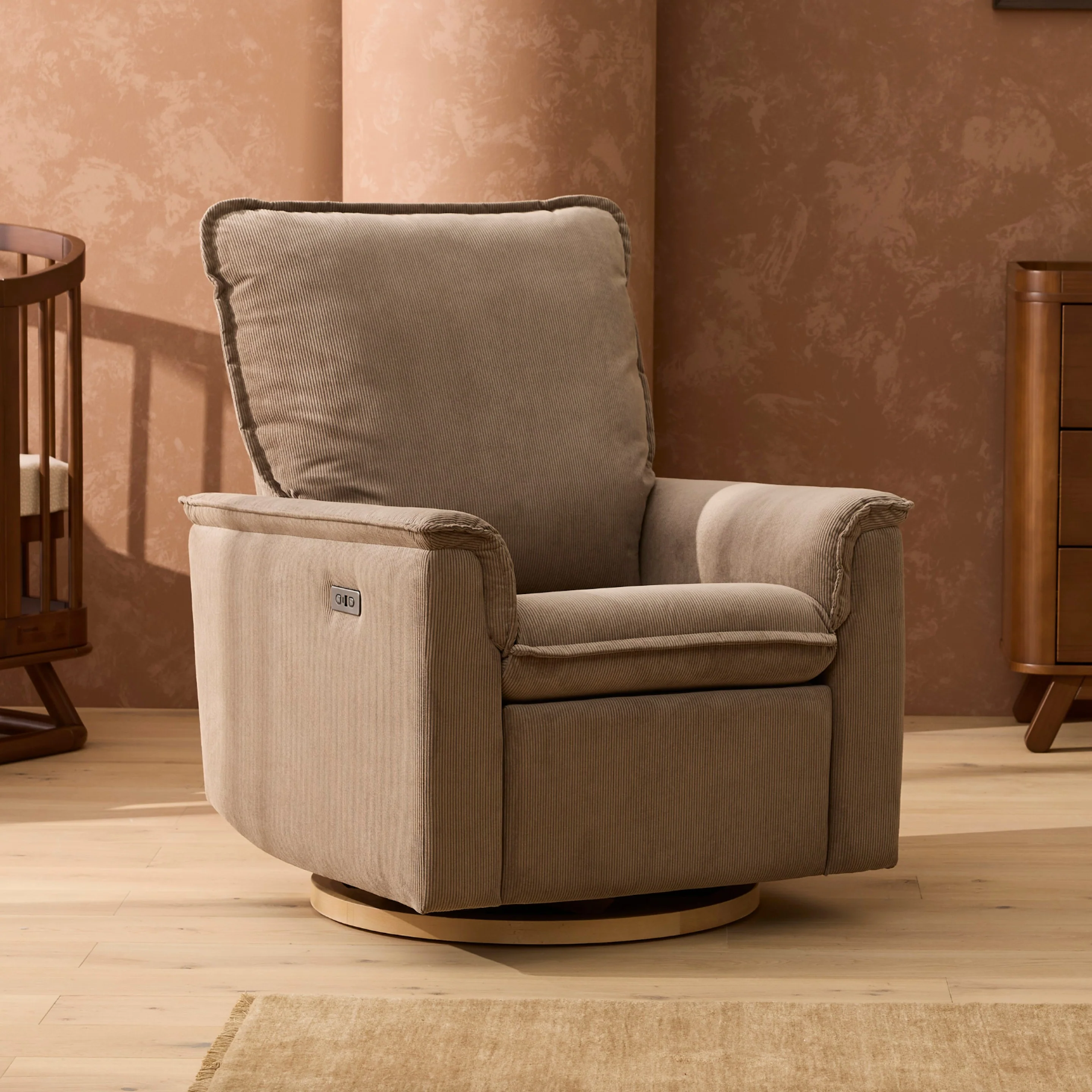 Louie Electric Recliner Glider Nursery Chair in Mocha Corduroy - Image 5
