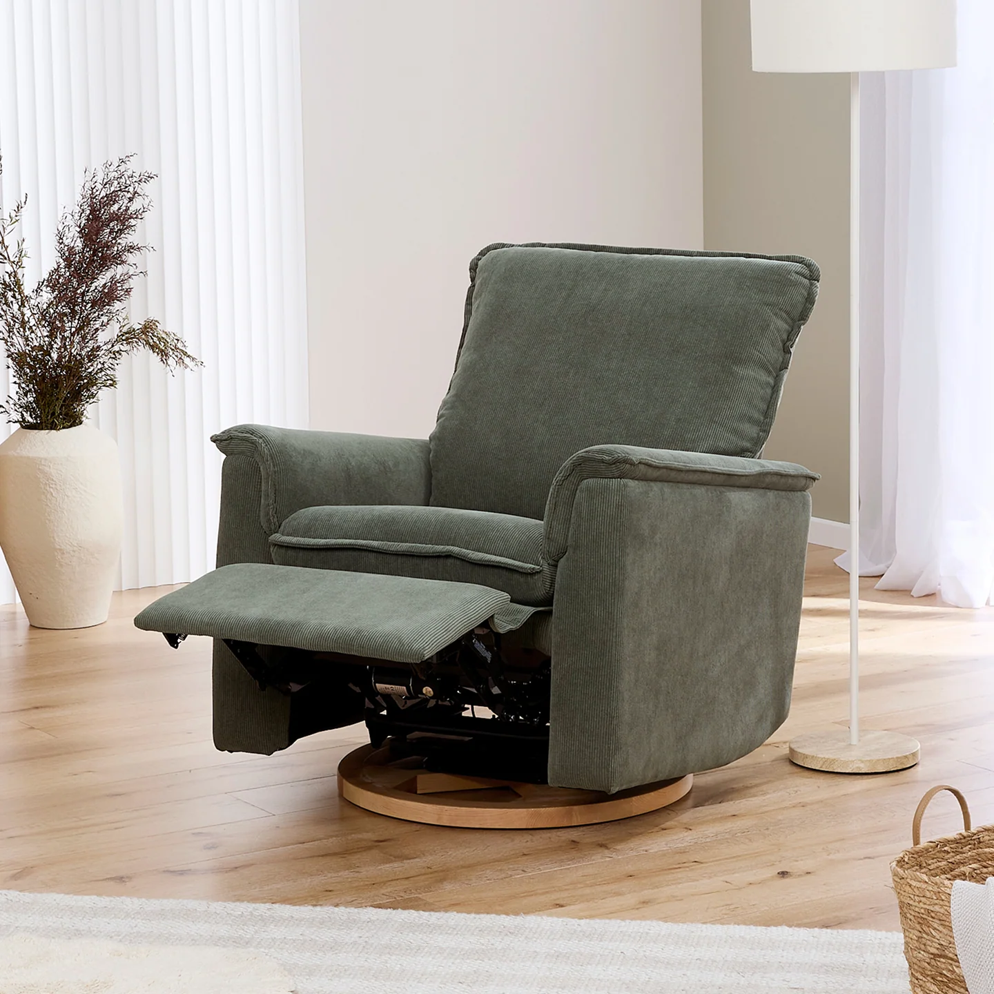Louie Electric Recliner Glider Nursery Chair in Olive Corduroy - Image 4