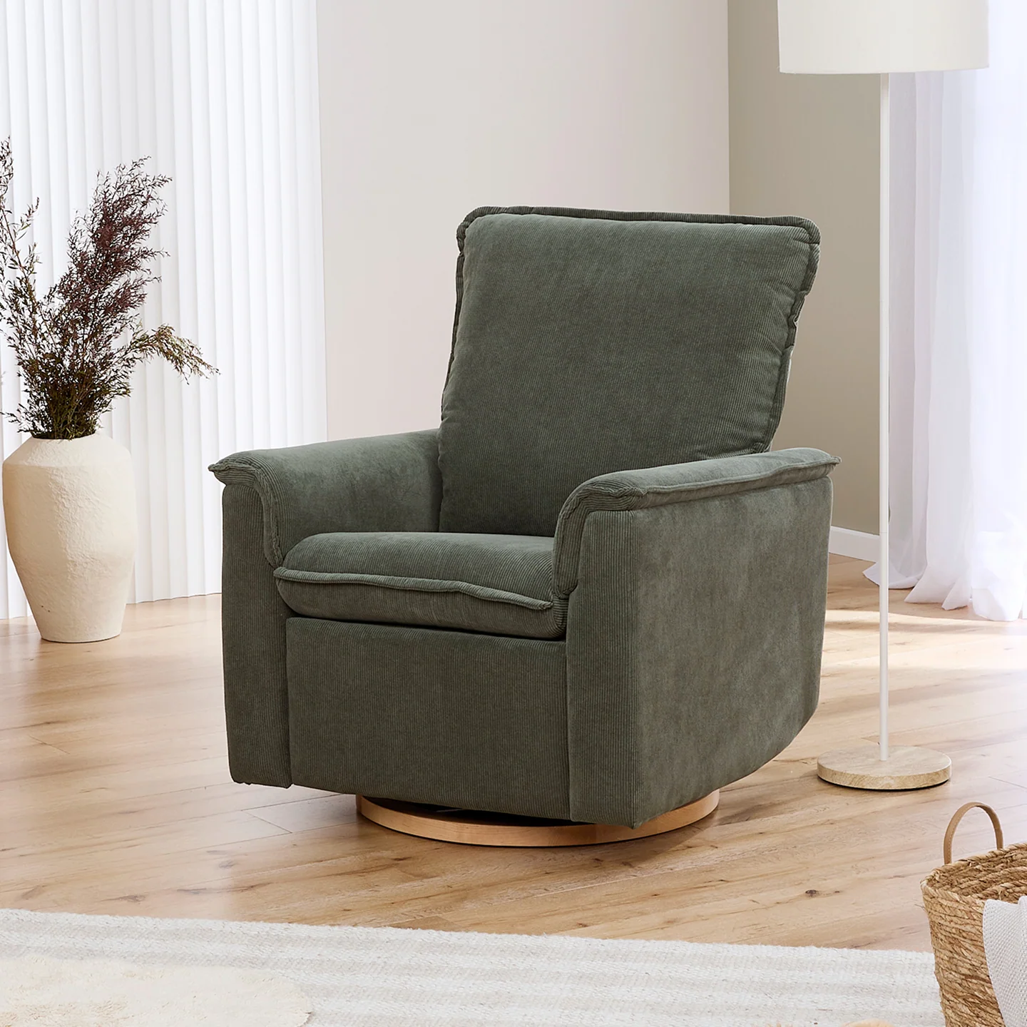 Louie Electric Recliner Glider Nursery Chair in Olive Corduroy - Image 5