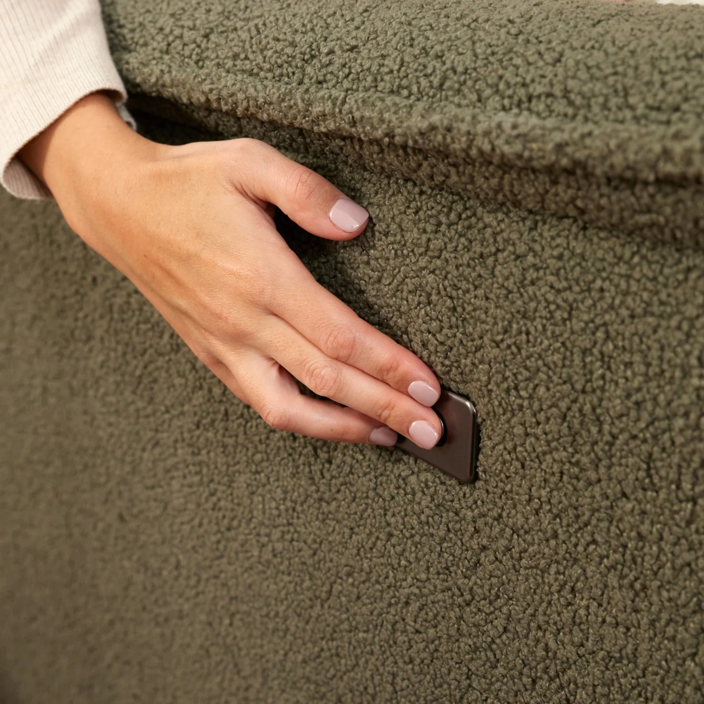 Louie Electric Recliner Glider Nursery Chair in Olive Teddy - Image 5