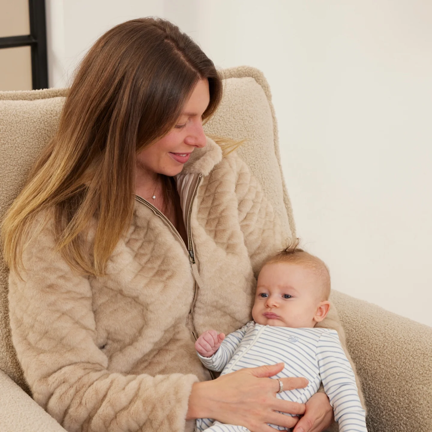 Louie Electric Recliner Glider Nursery Chair in Taupe Teddy - Image 5