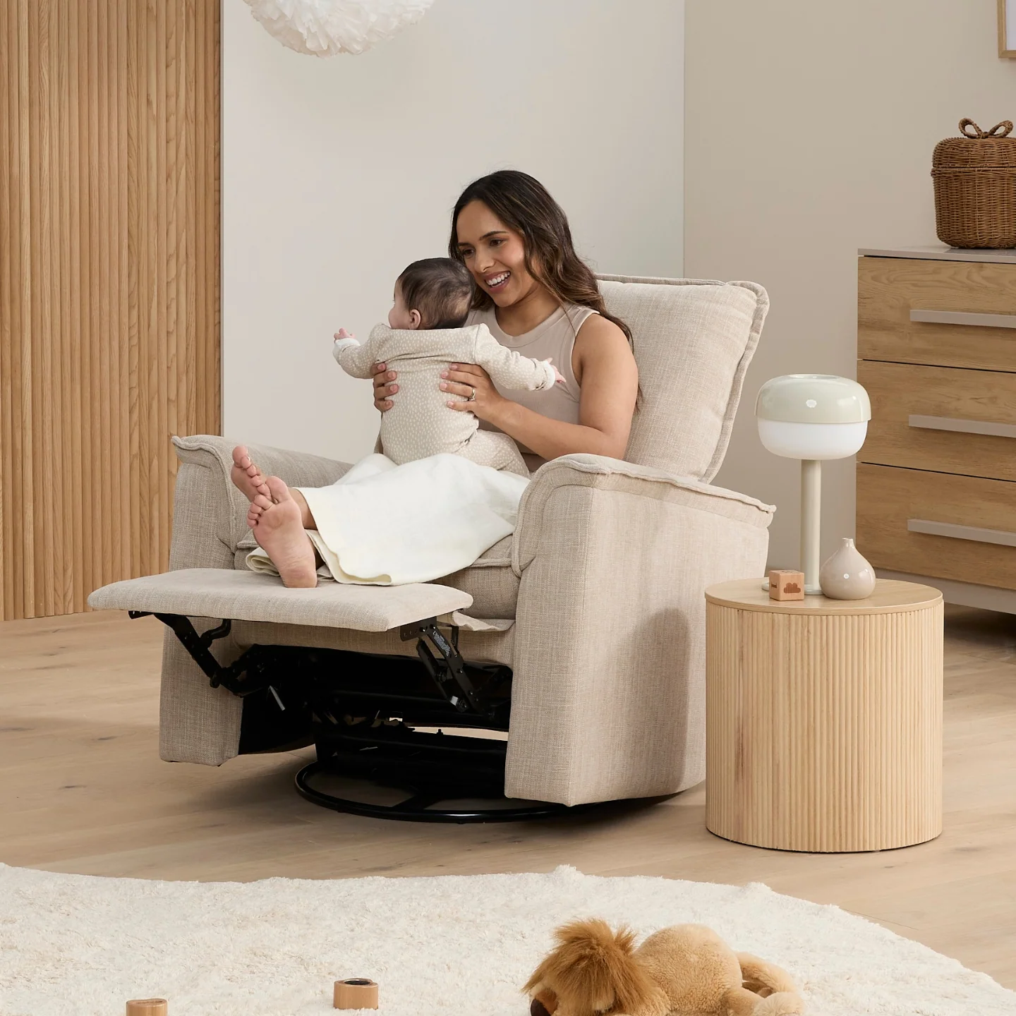 Louie Recliner Glider Nursery Chair in Latté - Image 6