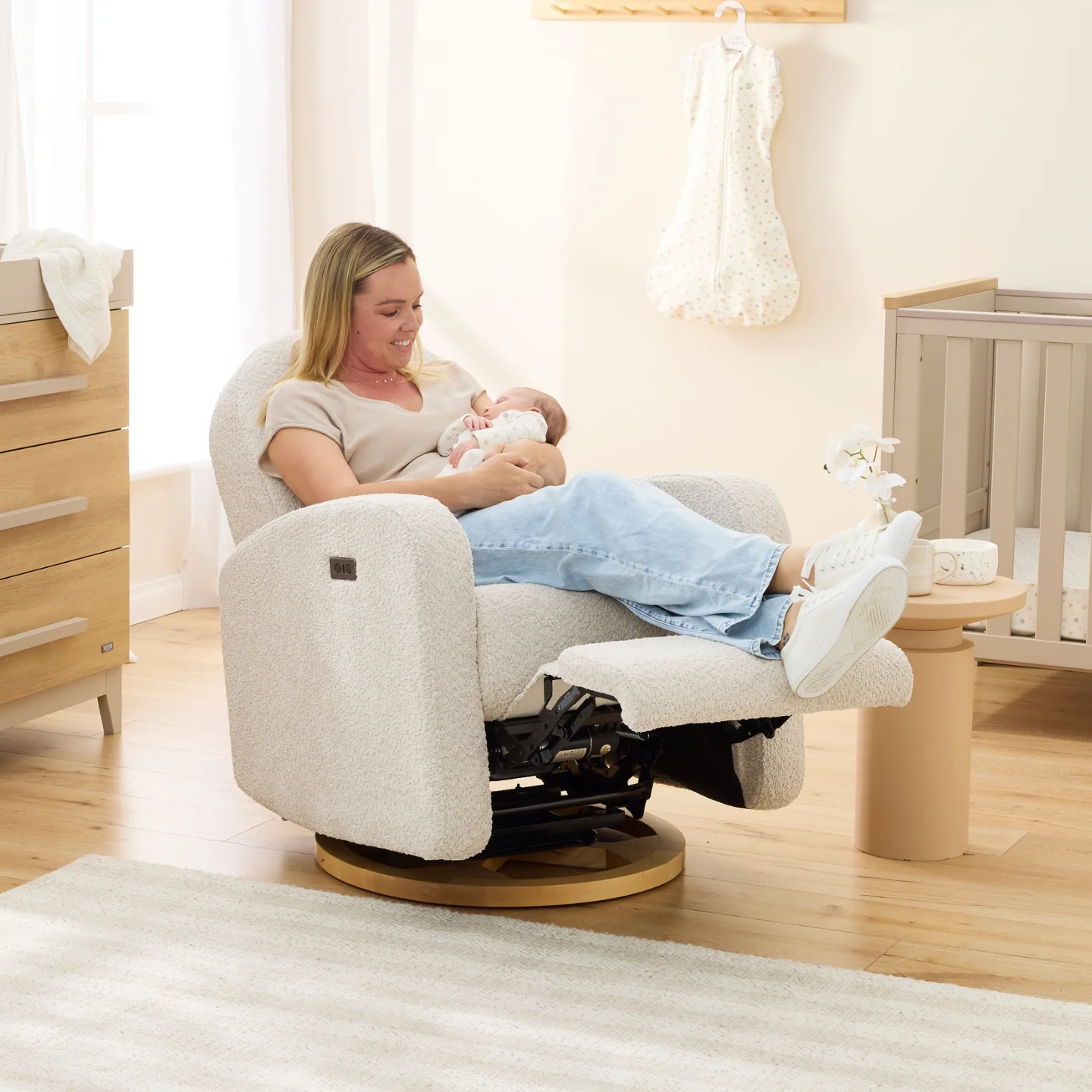 Maya Electric Recliner Glider Nursery Chair in Warm Beige - Image 10