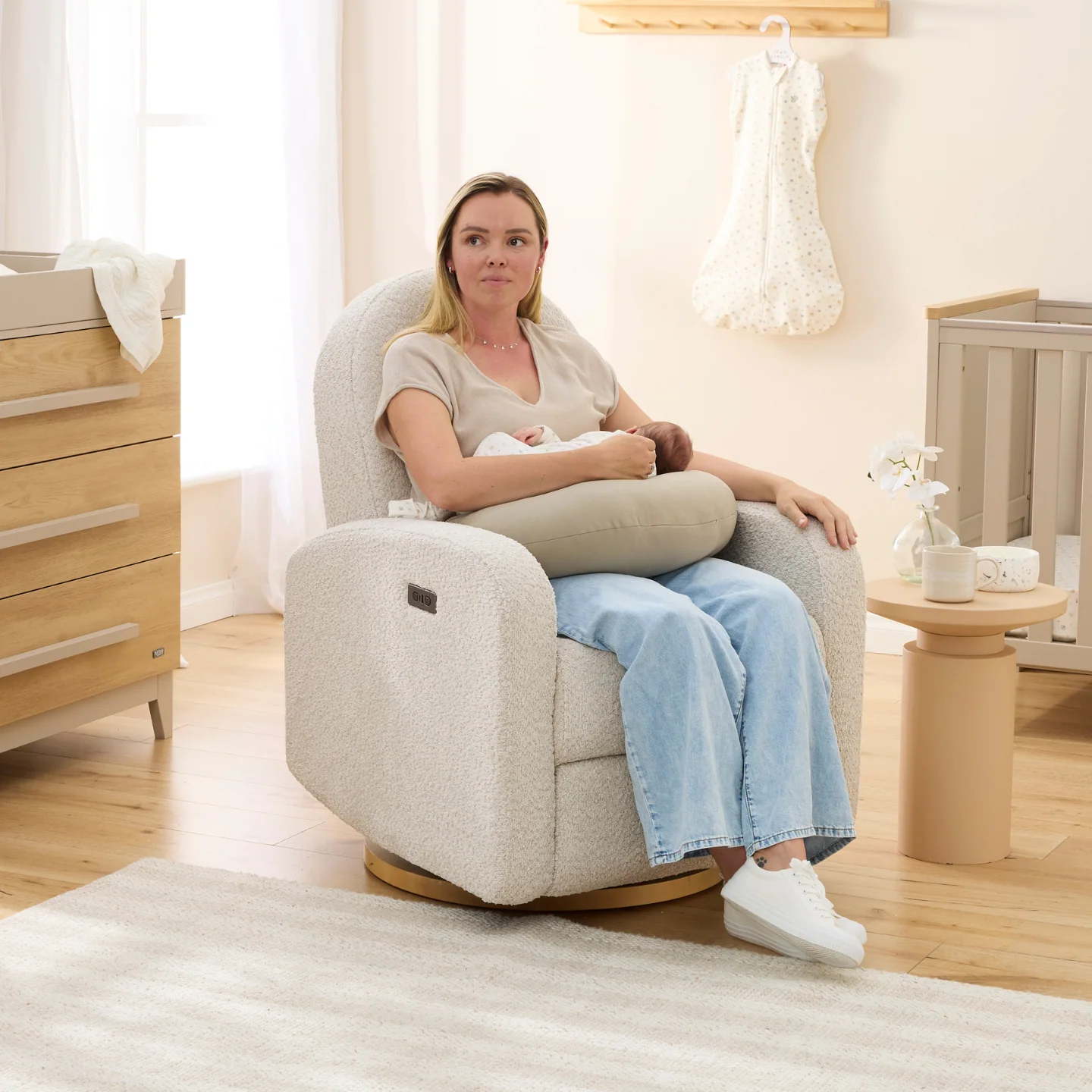 Maya Electric Recliner Glider Nursery Chair in Warm Beige - Image 8