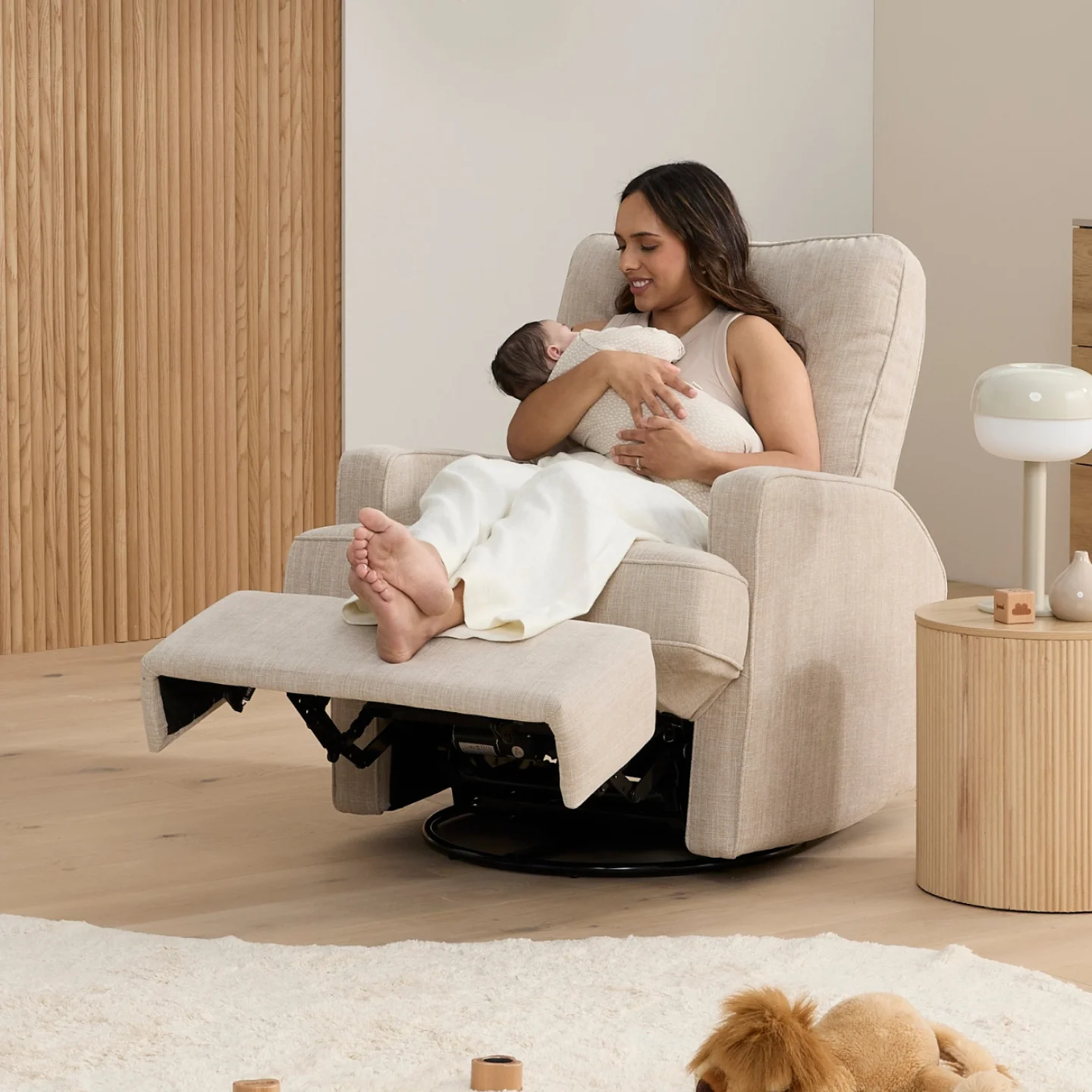 Quinn Electric Recliner Glider Chair with USB in Latté - Image 4