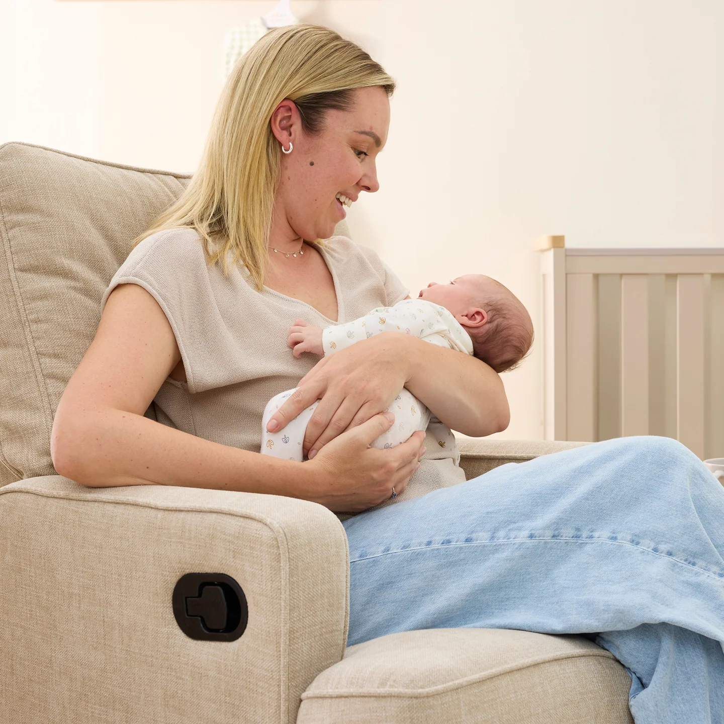 Quinn Recliner Glider Nursery Chair in Latté - Image 5