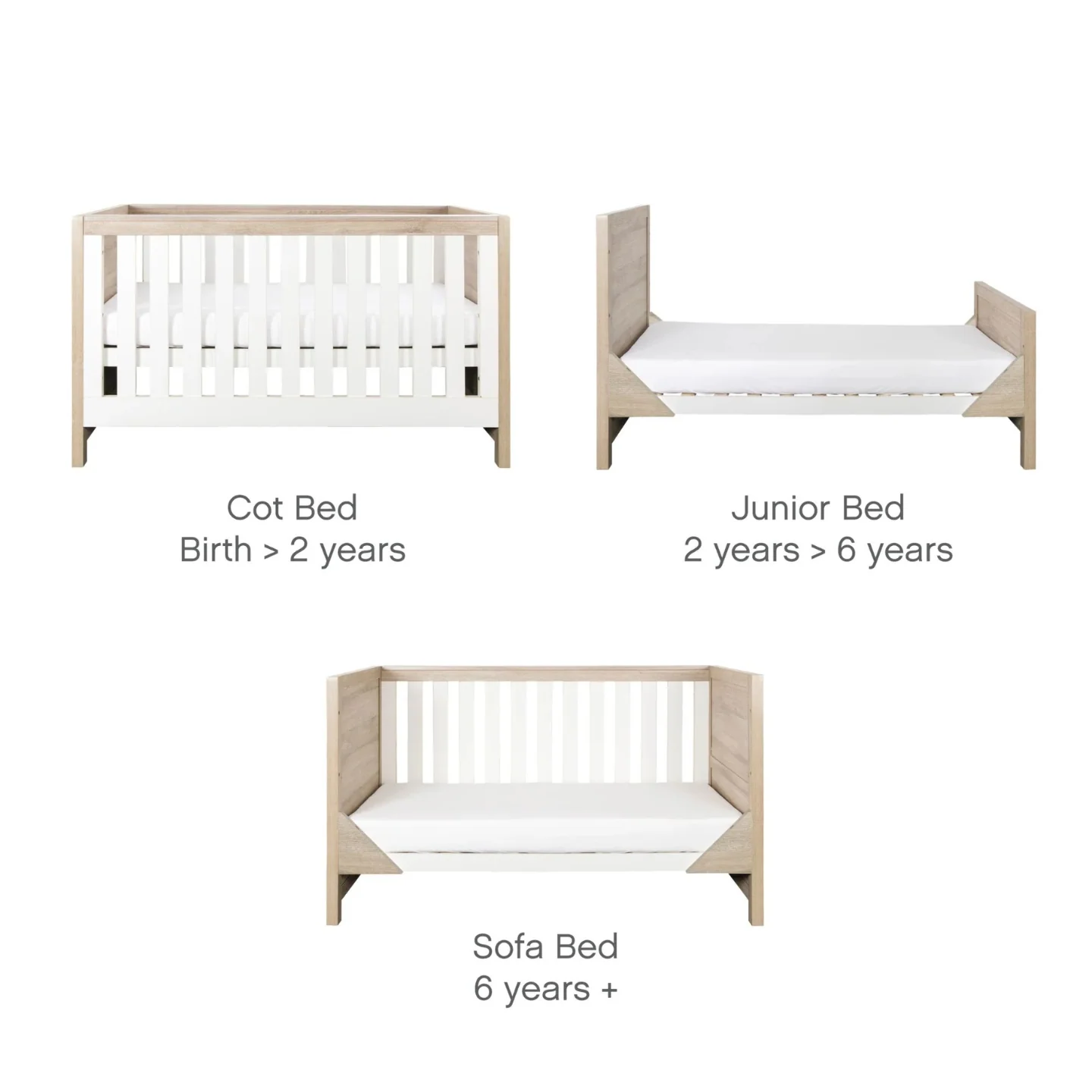 Tutti Bambini Modena 3 in 1 Cot bed in White/Oak - Image 3